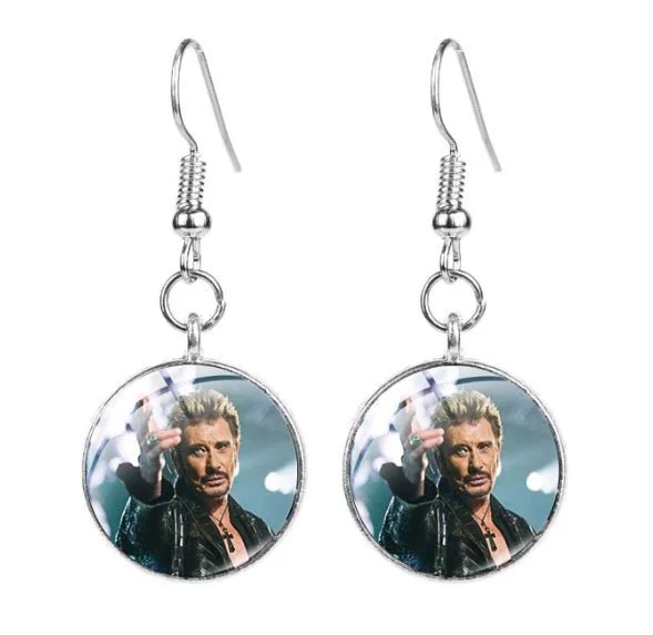 Boucles d’oreilles hommage cabochon Johnny Hallyday