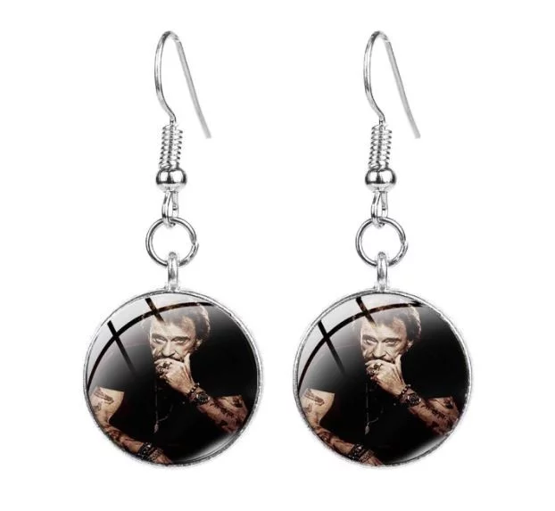 Boucles d’oreilles hommage cabochon Johnny Hallyday