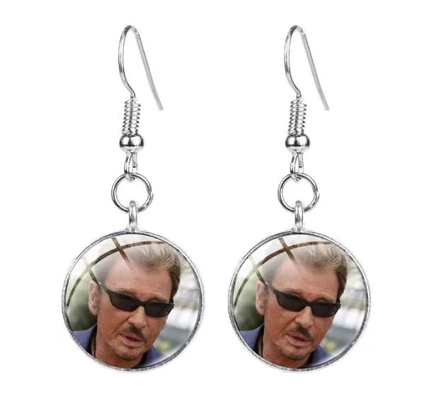 Boucles d’oreilles hommage cabochon Johnny Hallyday