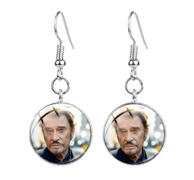 Boucles d’oreilles hommage cabochon Johnny Hallyday