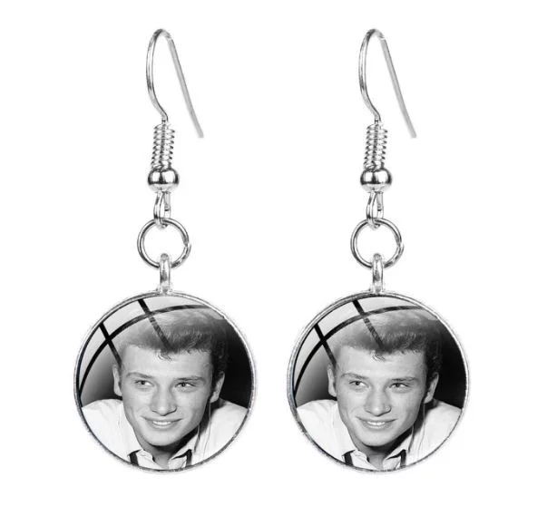 Boucles d’oreilles hommage cabochon Johnny Hallyday