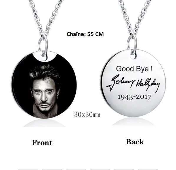 Collier Hommage avec pendentif Johnny Hallyday