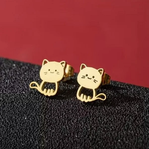 Boucles d'oreilles enfant femme puce acier inoxydable doré CHAT 21334 - Mapierrine