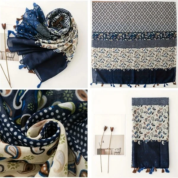 Châle étole toutes saisons 180 x 90 cm viscose coton TONS BLEU - Photo 3