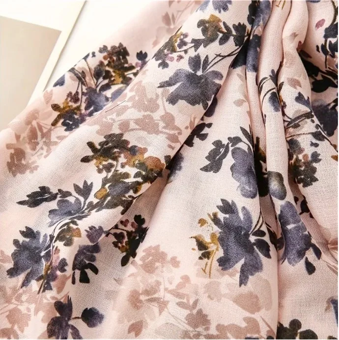 Châle Etole femme rectangle à pompons polyester 80 x 180 cm BLEU ROSE RAYURES - Photo 3