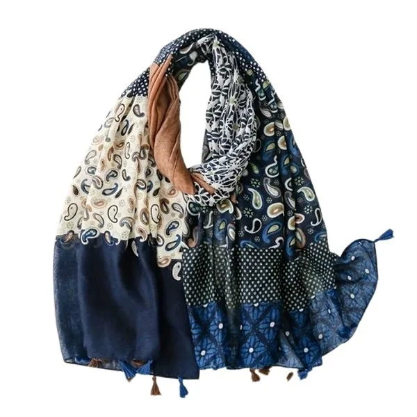 Châle étole toutes saisons 180 x 90 cm viscose coton TONS BLEU