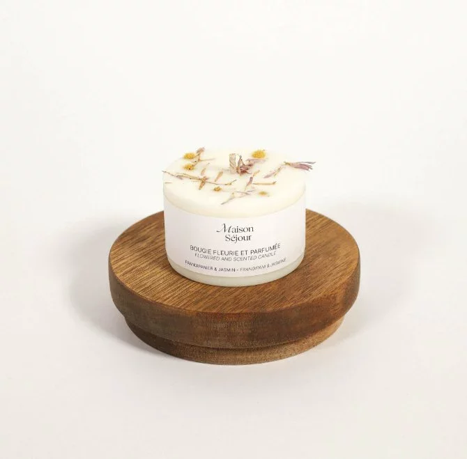 Bougie fleurie, parfumée frangipanier jasmin