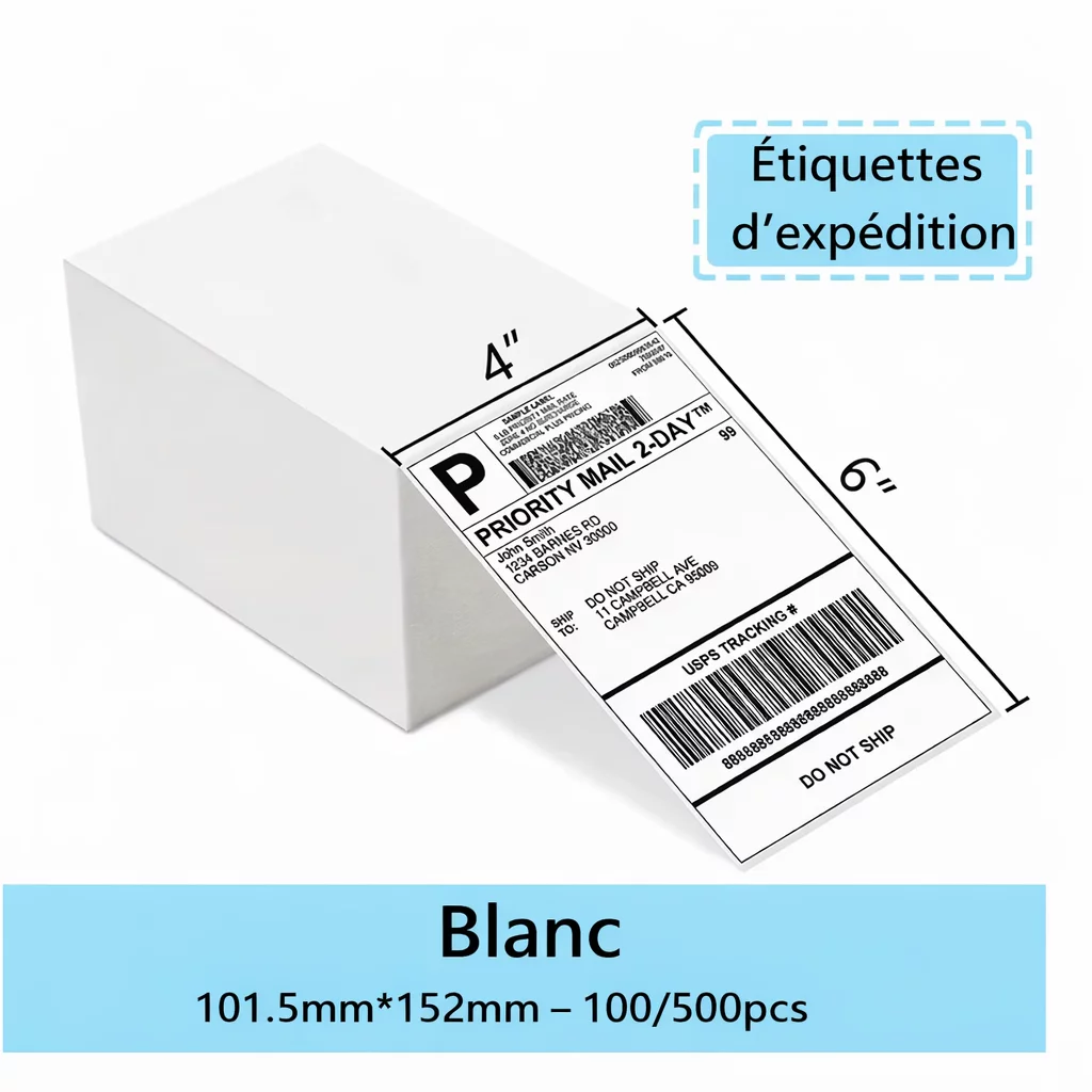Étiquettes Thermiques 100x150 mm (4x6) – Papier Autocollant pour Imprimantes d’Étiquettes - Photo 1