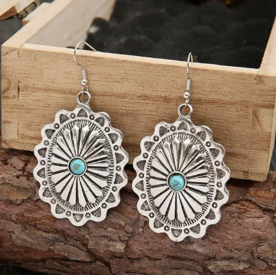 Boucles d'oreille femme pendante bohème argenté vieilli perle synthétique - Photo 2