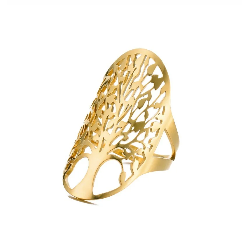 Bague ajustable femme acier inoxydable doré ART DECO ARBRE DE VIE