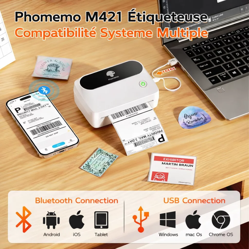 Imprimante d'étiquettes thermique Bluetooth Phomemo M421 – 4x6 pour expédition et e-commerce - Photo 3