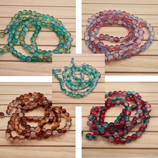 Fil de 105 perles ronde en verre craquelé cristal 8 mm