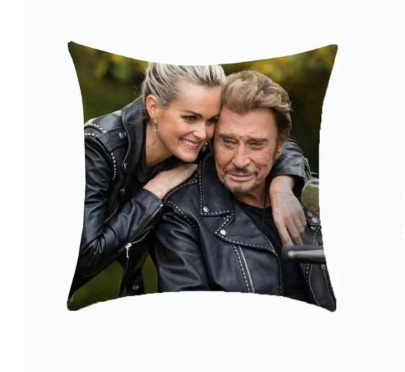 Housse de coussin en Polyester Johnny Hallyday ‘le taulier’