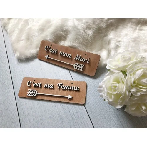 Décoration en bois pour chaises des mariés - C'est ma femme - C'est mon Mari - avec flèche - Photo 1