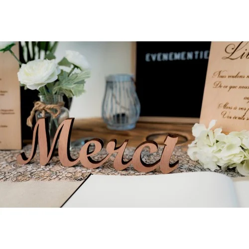 Mot en bois Merci pour mariage, anniversaire ou baptême - Super sjp
