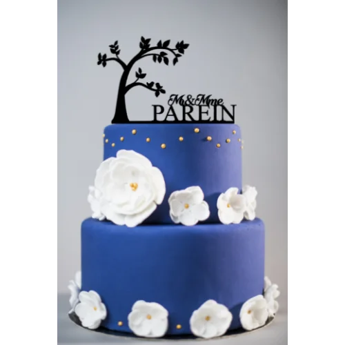 Cake topper grand format pour mariage romantique avec nom de famille et arbre - Photo 1