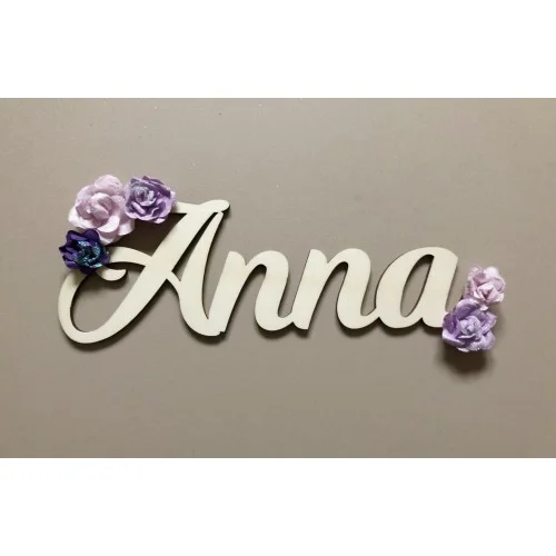 Prénom fleuri à personnaliser, décoration romantique, bohème chic, shabby, chambre enfant, fille, décoration avec fleurs - Anna - Photo 1