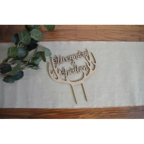 Cake topper thème Cerf avec prénoms à personnaliser - décoration mariage pour wedding cake - Super sjp