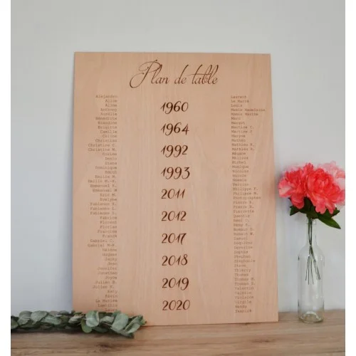 Panneau pour plan de table - panneau en bois gravé pour mariage - invités et noms de table - Photo 1
