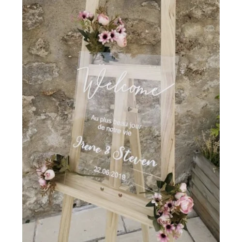 Panneau de bienvenue mariage 3D en plexiglas transparent et blanc - Photo 1
