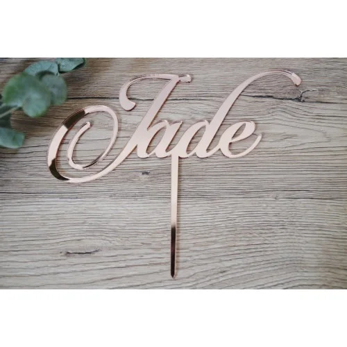 Cake topper sur 1 ligne avec prénom à personnaliser, écriture cursive, bois ou plexiglas - Super sjp