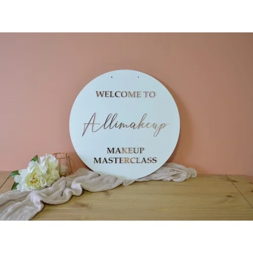 Panneau de bienvenue 3D rond mariage en plexiglas blanc et or miroir - pancarte élégante et tendance pour cérémonie - Photo 1