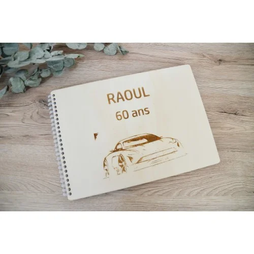 Livre d'or personnalisé avec couverture bois pour mariage, anniversaire ou baptême - Super sjp