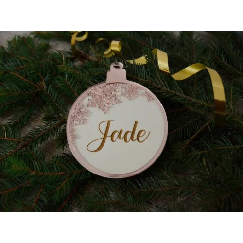 Boule de Noël motif flocons en bois et plexiglas à personnaliser avec prénom - Photo 1