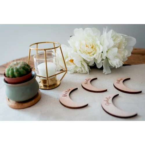 Marque-place lune en bois pour mariage, anniversaire, baptême - Super sjp