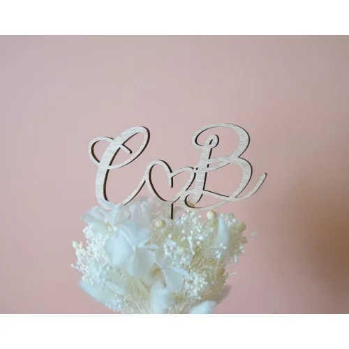 Cake topper initiales avec coeur, décoration gâteau de mariage - Photo 1