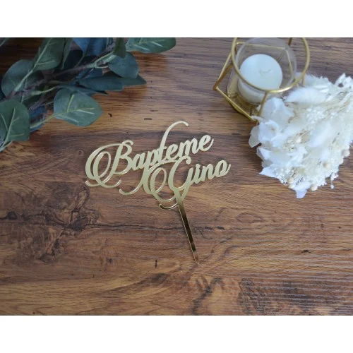 Cake topper de baptême sur 2 lignes à personnaliser - Photo 1