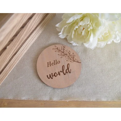 Médaillon Hello world bois teinté - Photo 1
