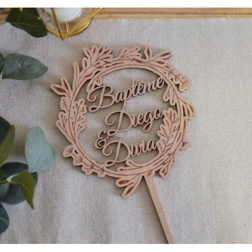 Cake topper à personnaliser couronne thème Herbes & Végétation - Super sjp