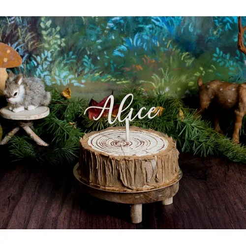 Cake topper sur 1 ligne avec prénom à personnaliser, écriture script, bois ou plexiglas - Photo 1