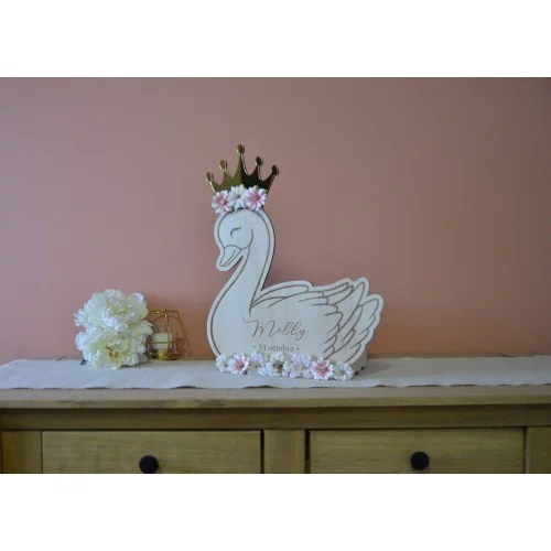 Urne à enveloppes à personnaliser thème Cygne pour mariage, baptême ou anniversaire - urne en bois gravée sur - Photo 1