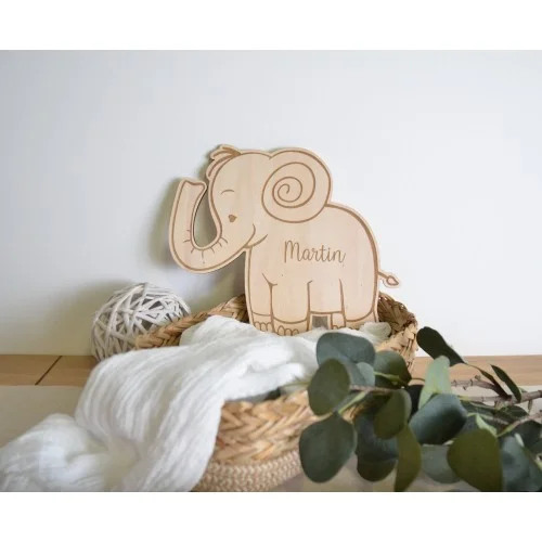 Décoration murale thème Eléphant pour naissance, anniversaire ou baptême, enseigne prénom bébé ou enfant - Photo 1
