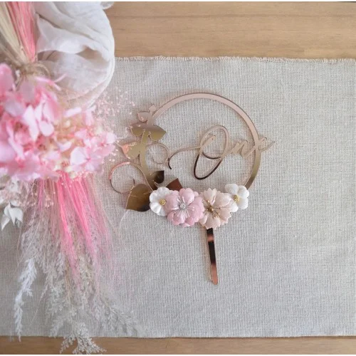 Cake topper fleuri romantique à personnaliser - Super sjp