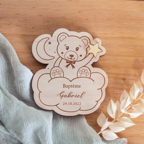 Magnet Ourson et son ciel étoilé en bois et plexiglas à personnaliser - Photo 1