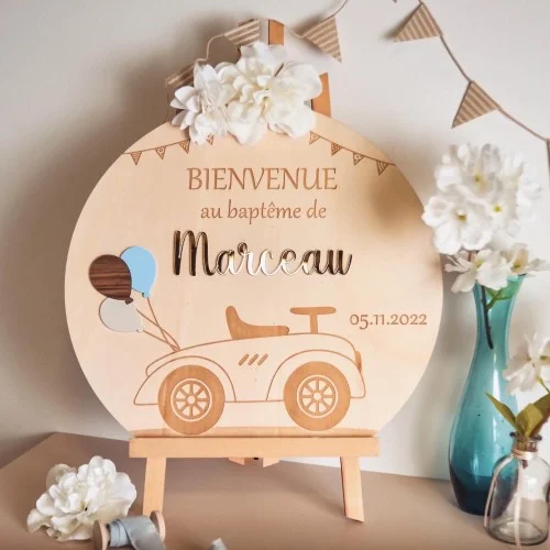 Panneau de bienvenue thème Voiture Vintage à personnaliser pour baptême ou anniversaire - Super sjp