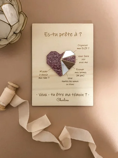 Affiche en bois modèle Coeur pour demande Témoin - Super sjp