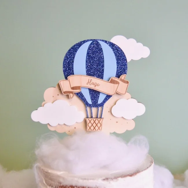 Cake topper thème Montgolfière à personnaliser - Super sjp