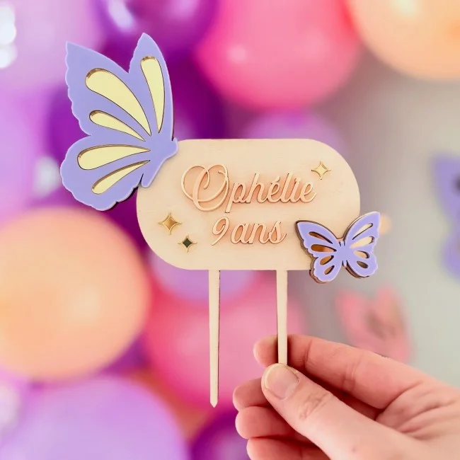 Cake topper thème Papillons à personnaliser - Super sjp