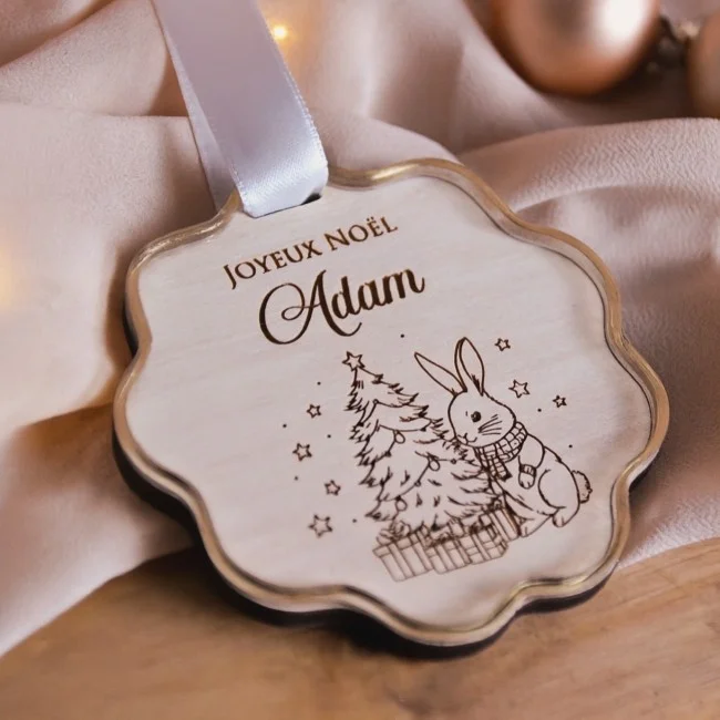 Boule de Noël thème Lapin et son sapin de Noël - Super sjp