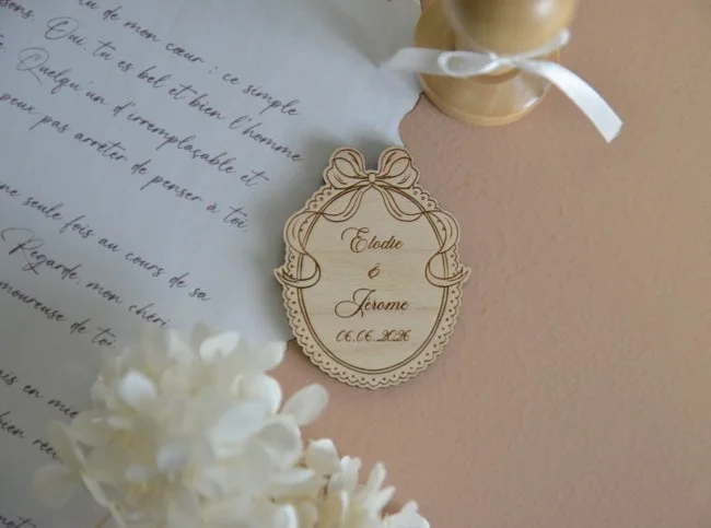 Cadeau invité mariage magnet bois personnalisé - Super sjp