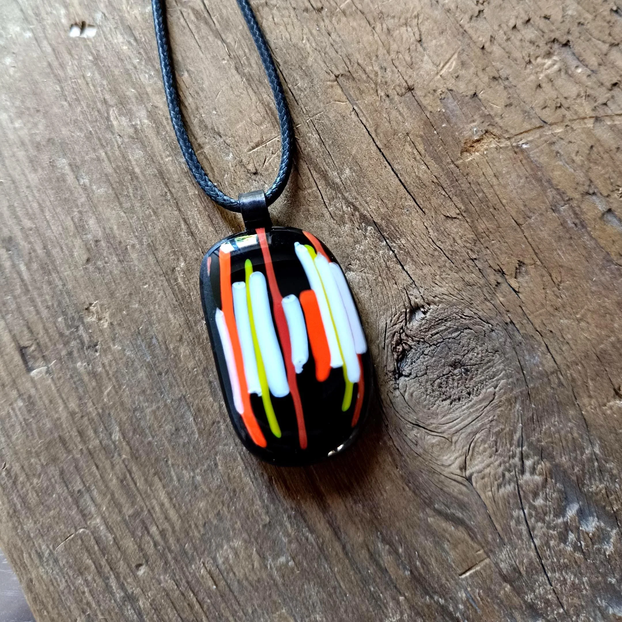 Handmade Fused Glass Pendant Necklace, Corded Pendant, Alternative Jewellery, Wearable Art - Photo 1