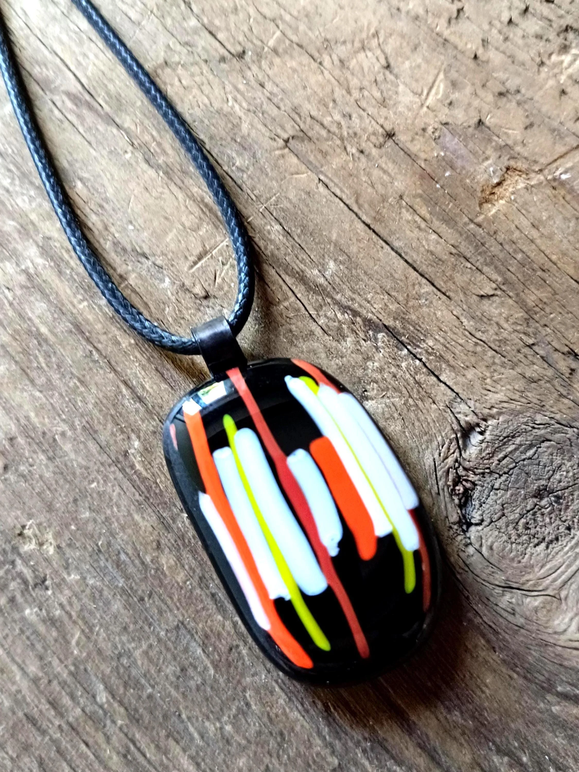 Handmade Fused Glass Pendant Necklace, Corded Pendant, Alternative Jewellery, Wearable Art - Photo 5