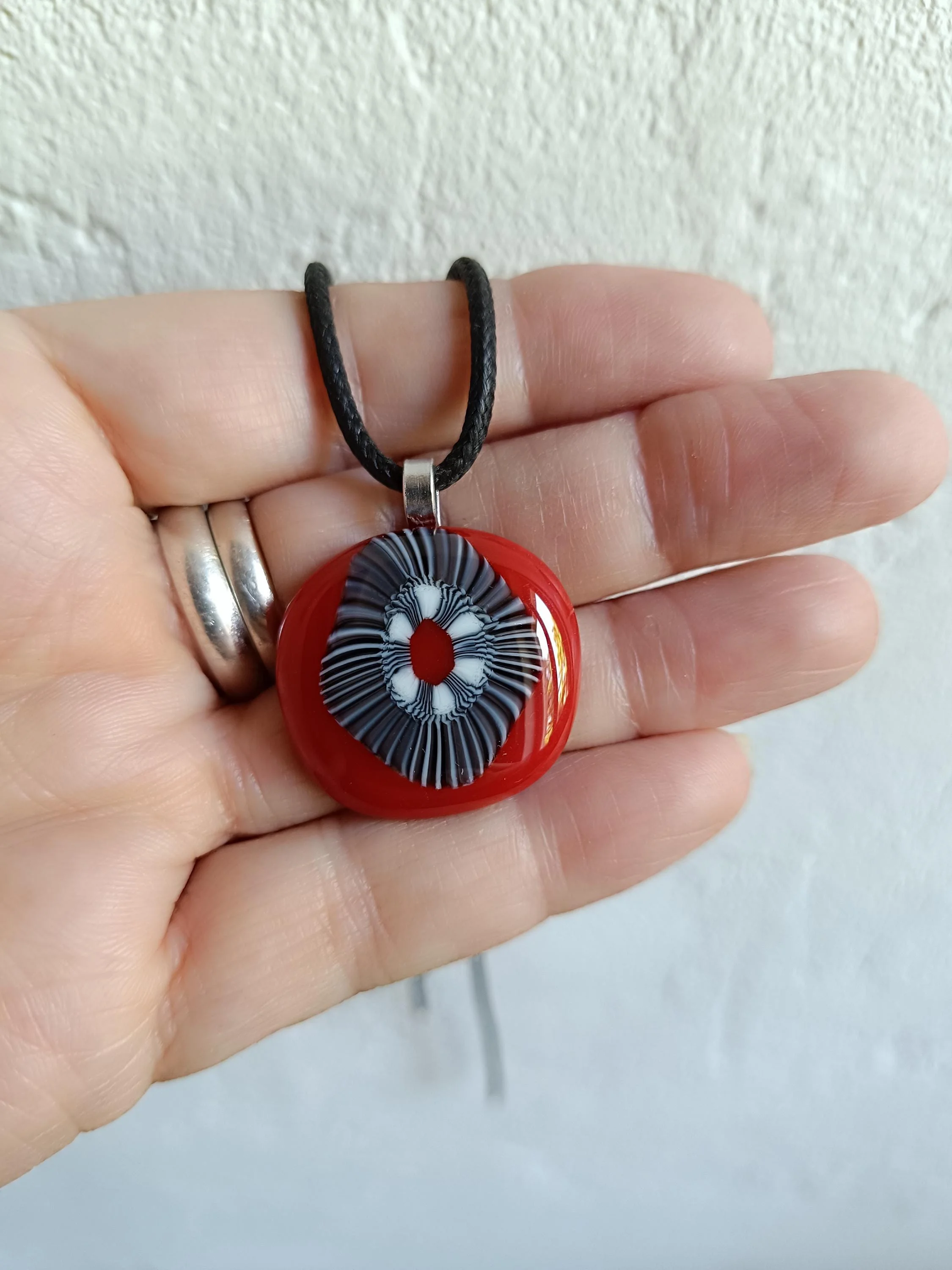 Handmade Fused Glass Pendant Necklace, Corded Pendant, Alternative Jewellery, Wearable Art - Photo 1