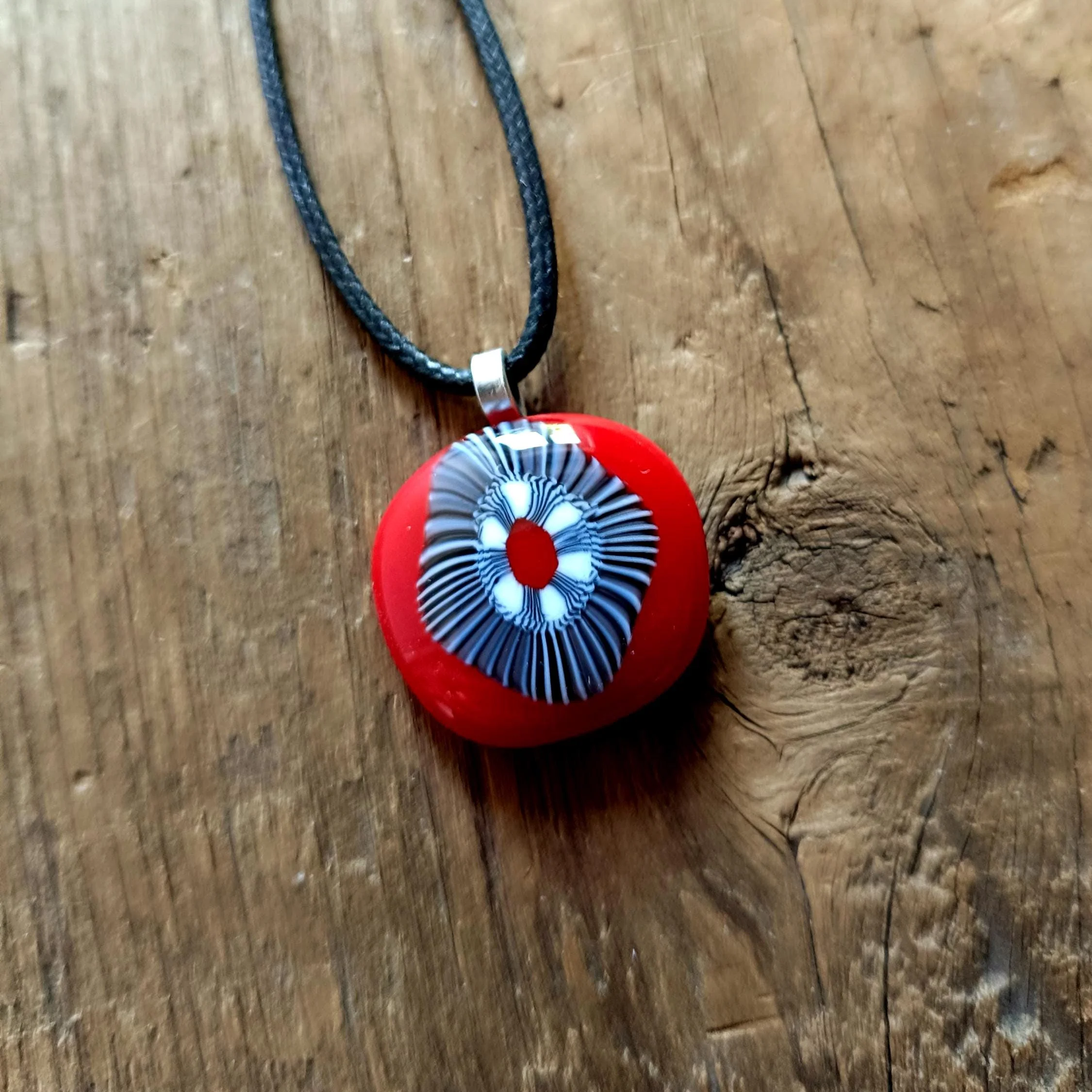 Handmade Fused Glass Pendant Necklace, Corded Pendant, Alternative Jewellery, Wearable Art - Photo 2