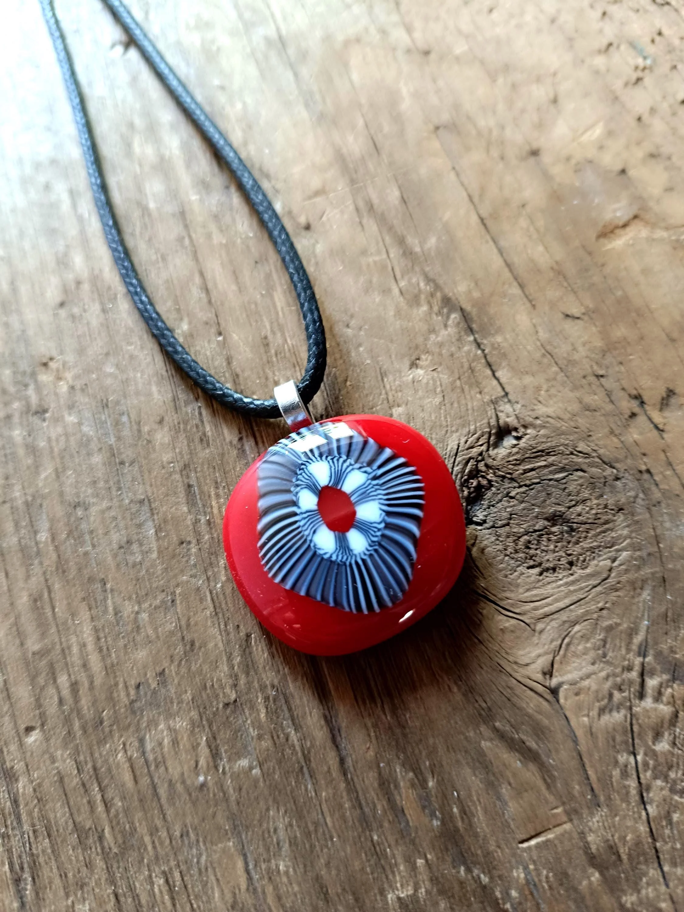 Handmade Fused Glass Pendant Necklace, Corded Pendant, Alternative Jewellery, Wearable Art - Photo 4