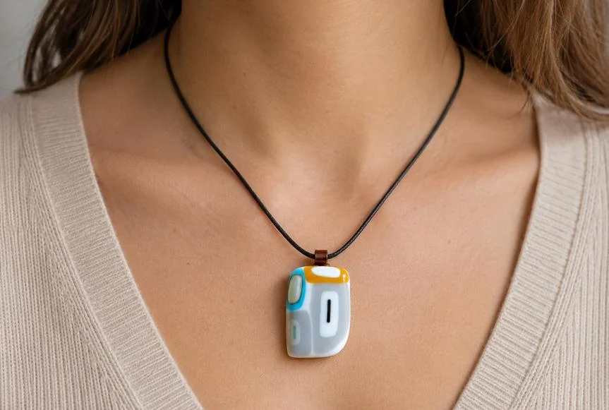 One of a Kind Fused Glass Necklace – Handmade OOAK Wearable Art Pendant – Unique Statement Jewellery Gift for Her or LGBT Unisex Gift - Photo 2